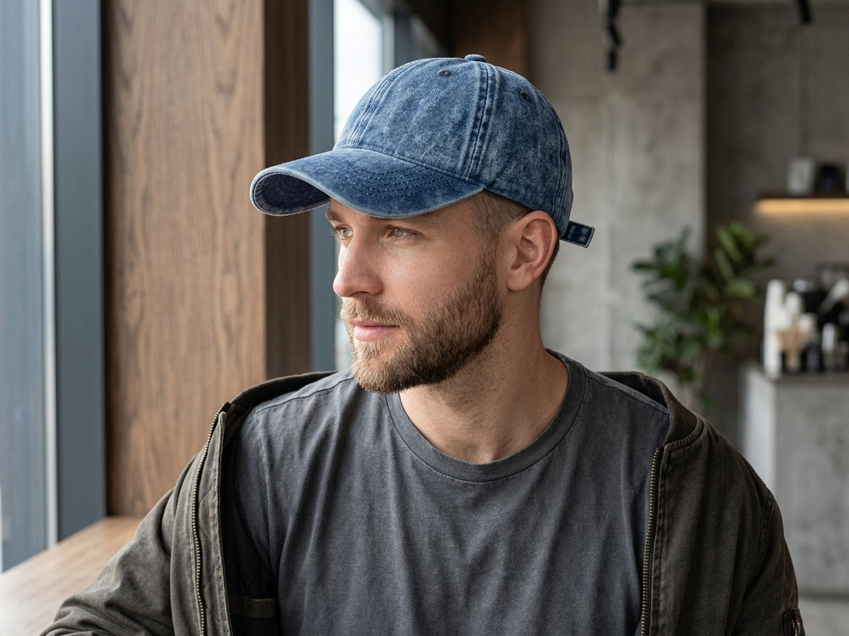 Eskitilmiş Denim Vintage Şapka –  Ayarlanabilir